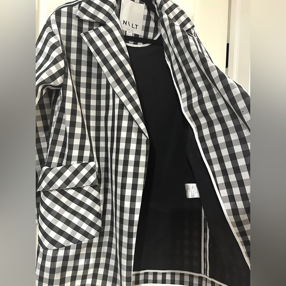 NVLT Gingham Plaid Oversized Black & White Jacket Trench Rain Coat Size XS - Picture 9 of 9